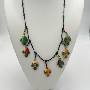 Vintage Beaded Necklace With Handpainted Fish